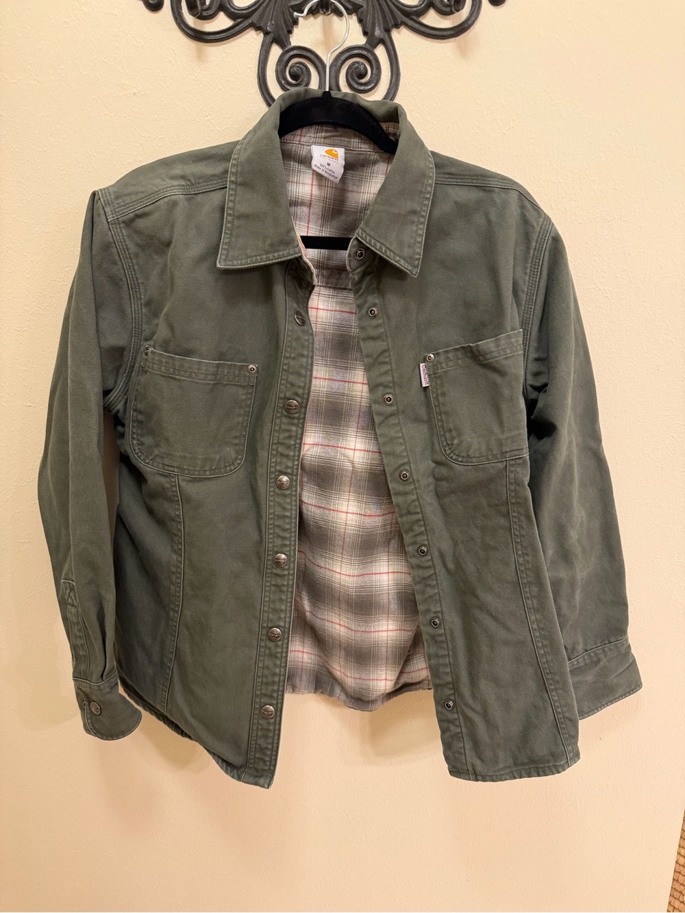 Carhartt Olive Green Jacket with Plaid Lining